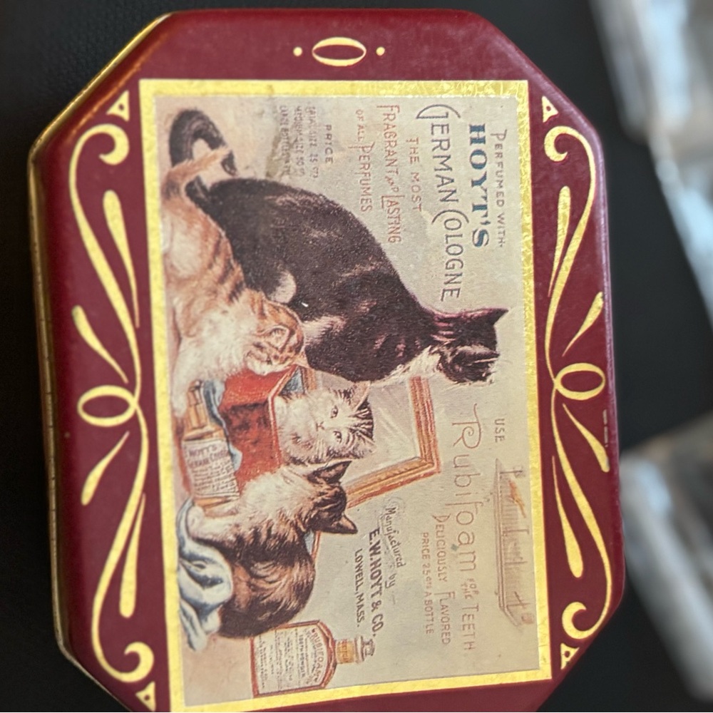 Vintage Red Cat Cologne Tin